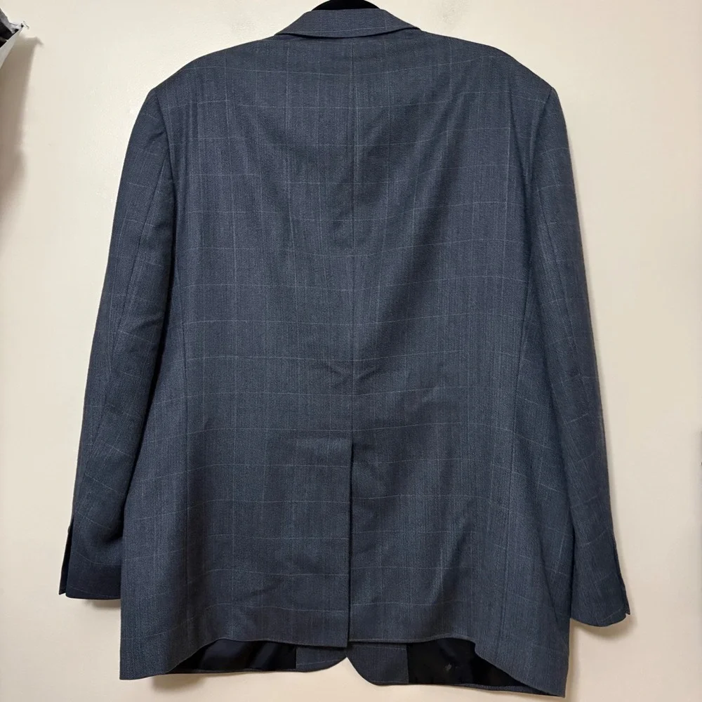 Meeting Street‎ Mens 46R Blazer Silk Wool Blue Herringbone Windowpane Sport Coat